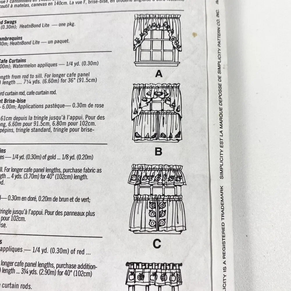 Simplicity 8924 Jiffy Valance Swag Cafe Curtains Curtain Panels 6 Pack Uncut FF